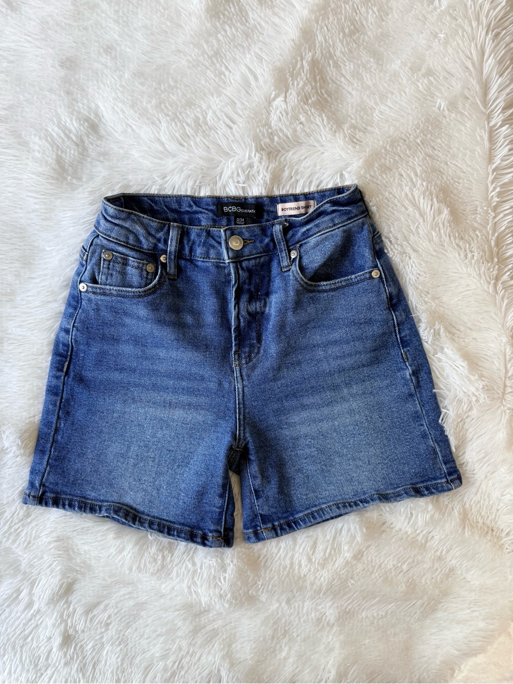 BCBGeneration Mid-Rise Classic Blue Denim Shorts